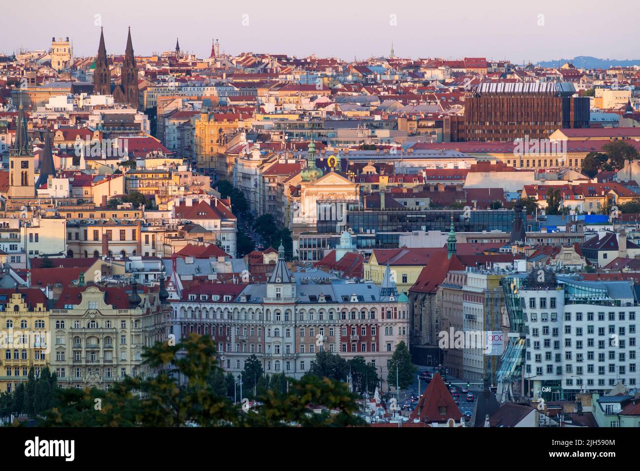 evening panorama of Prague`s down town Stock Photo